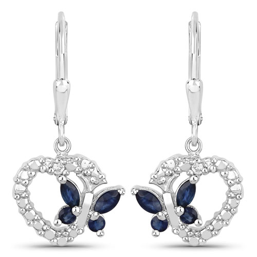 Earrings-0.57 Carat Genuine Blue Sapphire and Created White Sapphire .925 Sterling Silver Earrings