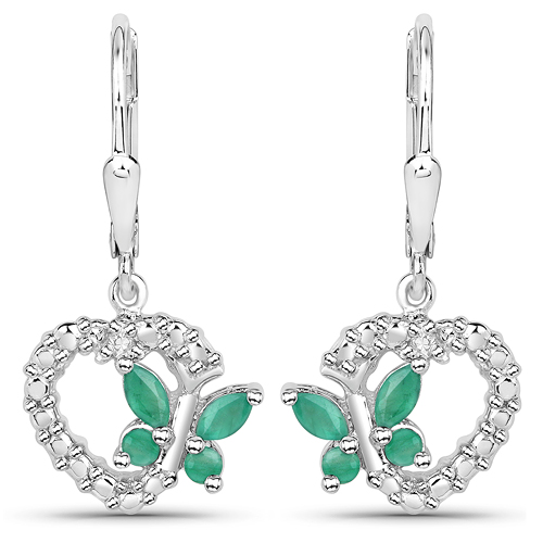 0.43 Carat Genuine Emerald and White Diamond .925 Sterling Silver Earrings