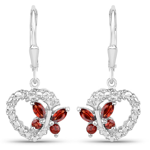 Garnet-0.59 Carat Genuine Garnet and Created White Sapphire .925 Sterling Silver Earrings