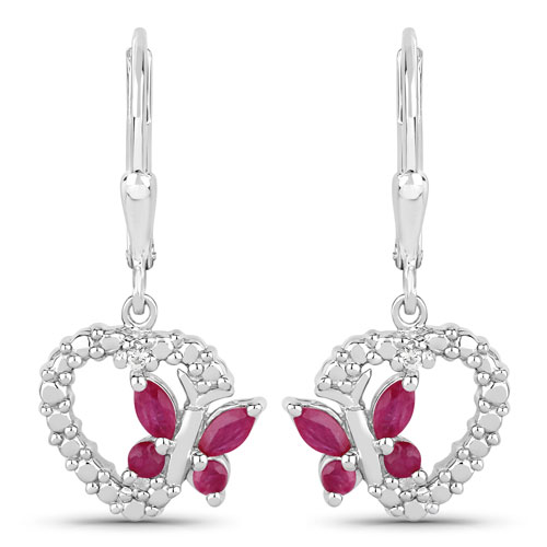 Earrings-0.59 Carat Genuine Ruby and Created White Sapphire .925 Sterling Silver Earrings