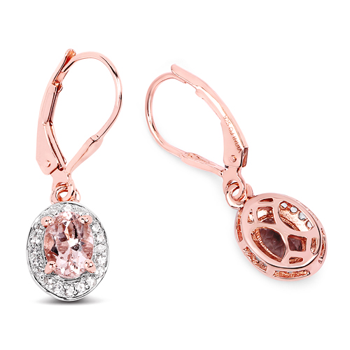 14K Rose Gold Plated 1.60 Carat Genuine Morganite and White Topaz .925 Sterling Silver Earrings