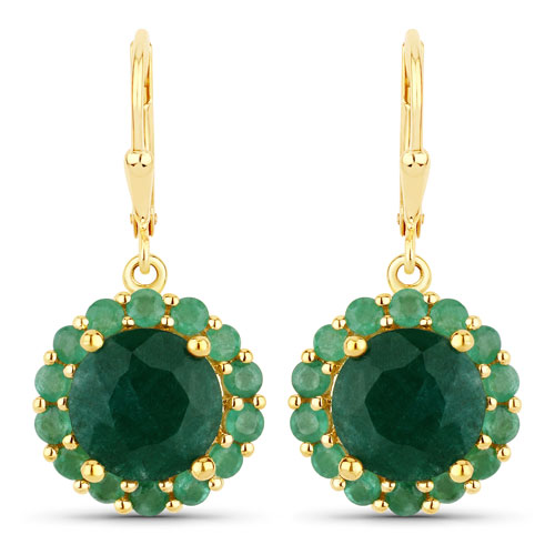 Emerald-8.54 Carat Dyed Emerald and Emerald .925 Sterling Silver Earrings