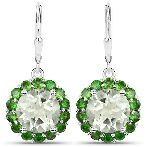 8.86 Carat Genuine Green Amethyst and Chrome Diopside .925 Sterling Silver Earrings