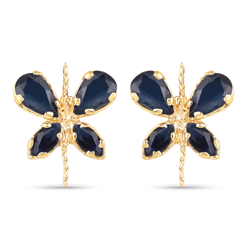 Earrings-1.14 Carat Genuine Blue Sapphire 14K Yellow Gold Earrings