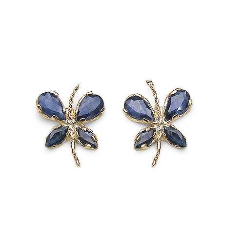 Earrings-1.48 Carat Blue Sapphire 14K Yellow Gold Earrings