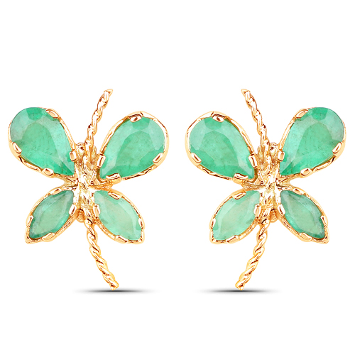 Emerald-1.20 Carat Genuine Emerald 10K Yellow Gold Earrings