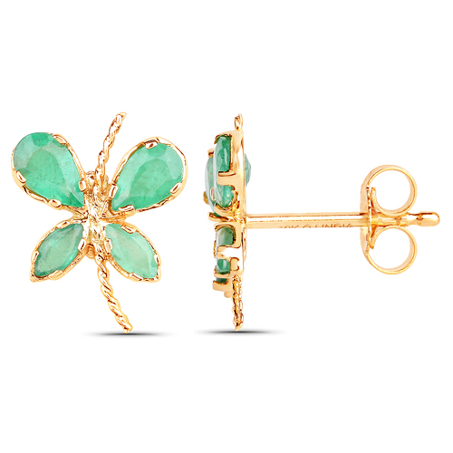 1.20 Carat Genuine Emerald 10K Yellow Gold Earrings