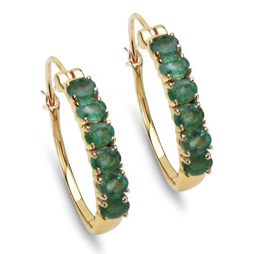 Emerald-14K Yellow Gold Plated 1.80 Carat Genuine Emerald .925 Sterling Silver Earrings