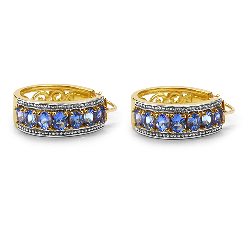 18K Yellow Gold Plated 2.38 Carat Genuine Tanzanite .925 Sterling Silver Earrings