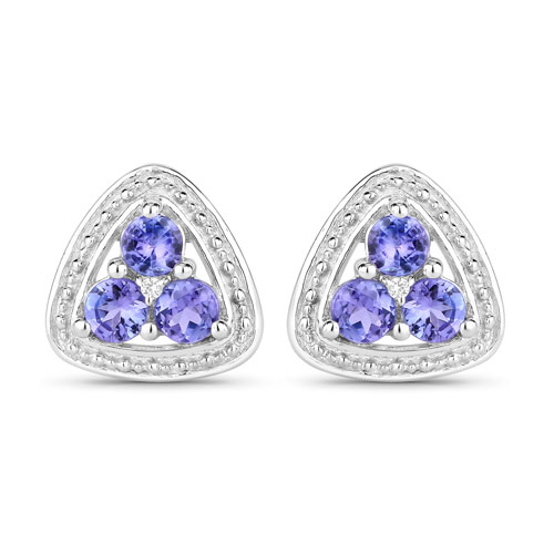 Earrings-0.61 Carat Genuine Tanzanite and Created White Sapphire .925 Sterling Silver Earrings