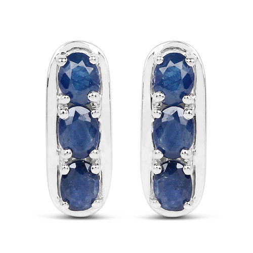 Earrings-1.20 Carat Genuine Blue Sapphire .925 Sterling Silver Earrings