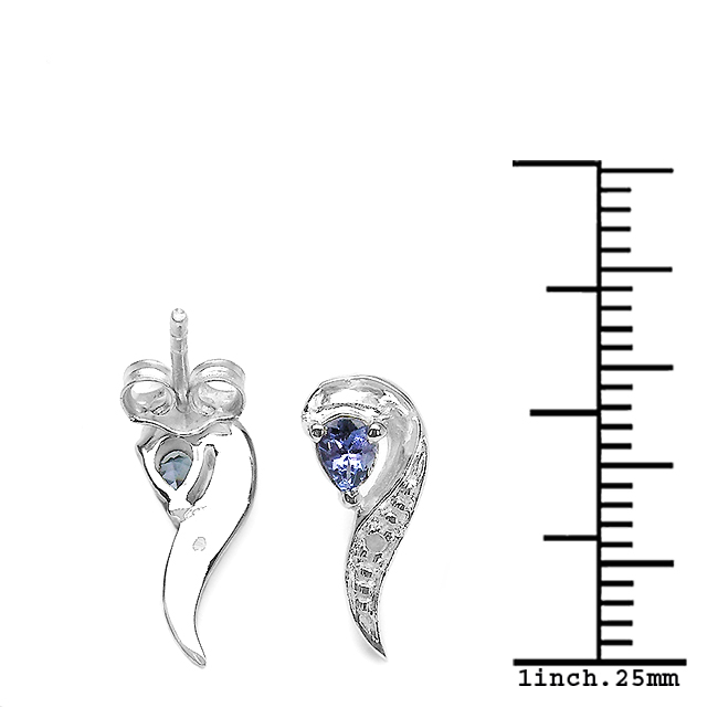 0.29 Carat Genuine Tanzanite & White Diamond .925 Sterling Silver Earrings