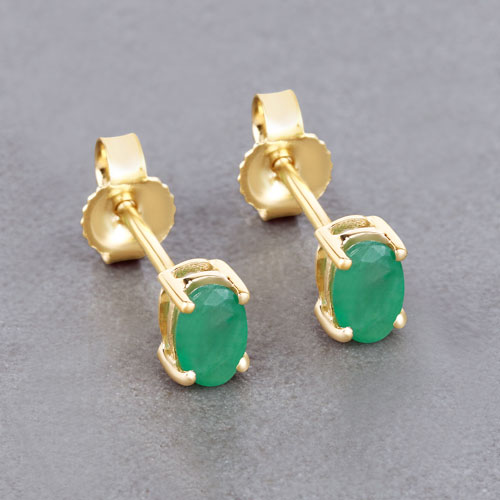 0.38 Carat Genuine Zambian Emerald 10K Yellow Gold Earrings