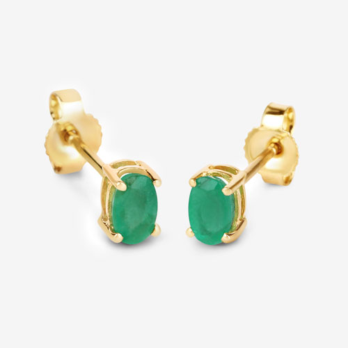 0.38 Carat Genuine Zambian Emerald 10K Yellow Gold Earrings