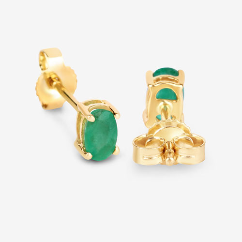 0.38 Carat Genuine Zambian Emerald 10K Yellow Gold Earrings