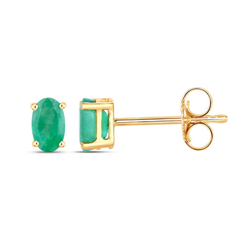 0.38 Carat Genuine Zambian Emerald 10K Yellow Gold Earrings