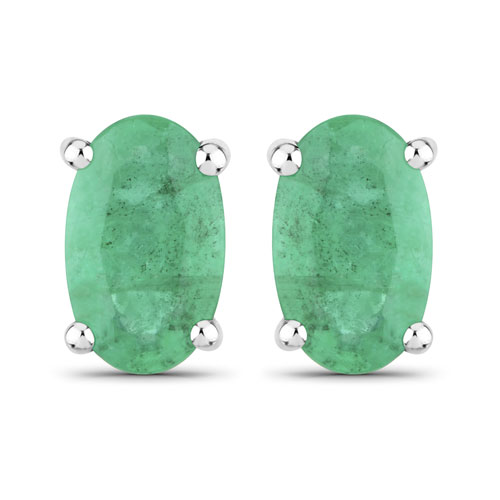 Emerald-0.38 Carat Genuine Zambian Emerald 14K White Gold Earrings