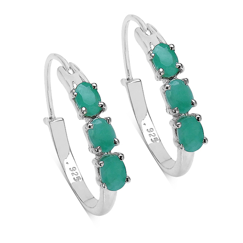 Emerald-1.20 Carat Genuine Emerald Sterling Silver Earrings
