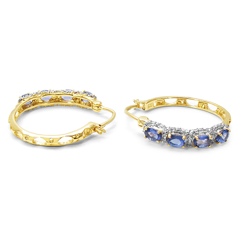 18K Yellow Gold Plated 1.36 Carat Genuine Tanzanite .925 Sterling Silver Earrings