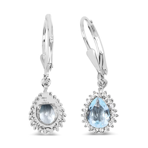 1.51 Carat Genuine Aquamarine and White Topaz .925 Sterling Silver Earrings