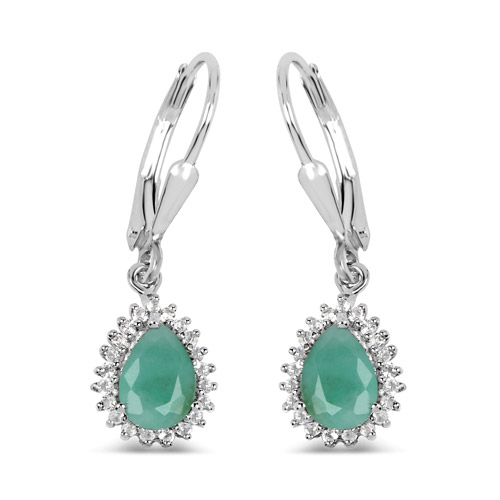 Emerald-1.45 Carat Genuine Emerald and White Topaz .925 Sterling Silver Earrings