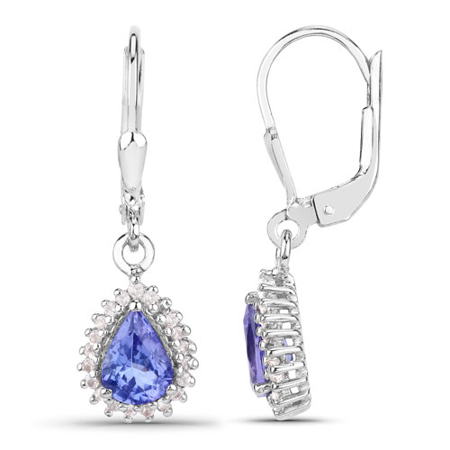 1.51 Carat Genuine Tanzanite and White Topaz .925 Sterling Silver Earrings