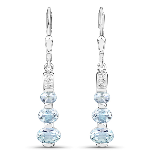 1.74 Carat Genuine Aquamarine and White Topaz .925 Sterling Silver Earrings