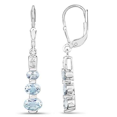 1.74 Carat Genuine Aquamarine and White Topaz .925 Sterling Silver Earrings