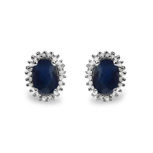 Earrings-2.22 Carat Genuine Blue Sapphire & White Diamond .925 Sterling Silver Earrings