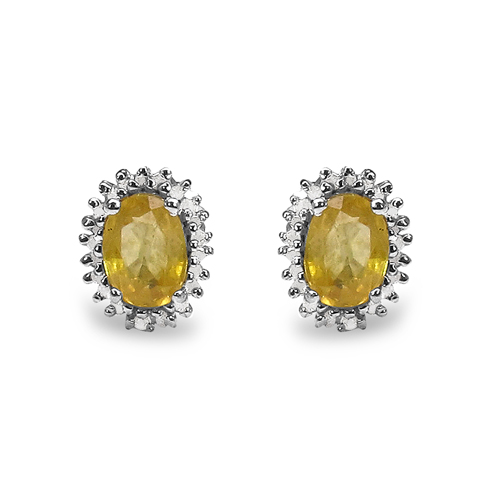 Earrings-2.22 Carat Genuine Yellow Sapphire & White Diamond .925 Sterling Silver Earrings