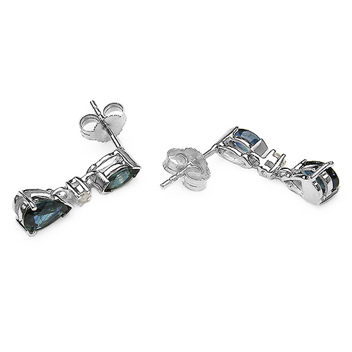 1.34 Carat Blue Sapphire & White Diamond 10K White Gold Earrings