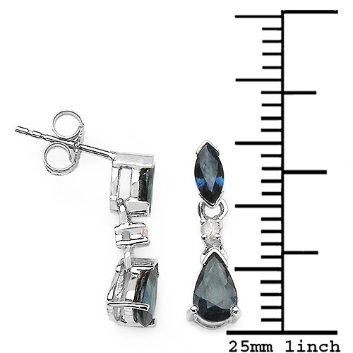 1.34 Carat Blue Sapphire & White Diamond 10K White Gold Earrings
