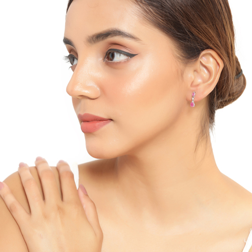 1.12 Carat Genuine Ruby and White Diamond 10K White Gold Earrings