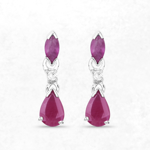 1.12 Carat Genuine Ruby and White Diamond 10K White Gold Earrings