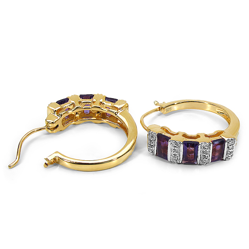14K Yellow Gold Plated 1.88 Carat Genuine Amethyst & White Topaz .925 Sterling Silver Earrings