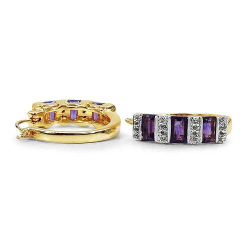 14K Yellow Gold Plated 1.88 Carat Genuine Amethyst & White Topaz .925 Sterling Silver Earrings