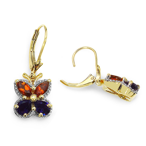14K Yellow Gold Plated 2.16 Carat Genuine Citrine & Amethyst .925 Sterling Silver Earrings