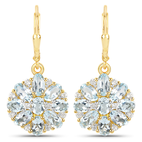 Earrings-18K Yellow Gold Plated 4.58 Carat Genuine Blue Topaz and White Topaz .925 Sterling Silver Earrings