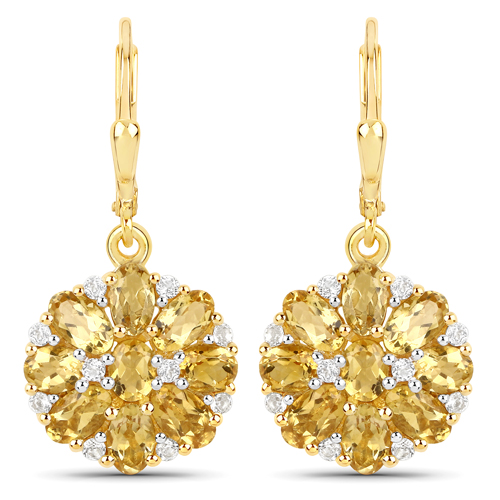 Citrine-18K Yellow Gold Plated 3.80 Carat Genuine Citrine and White Topaz .925 Sterling Silver Earrings
