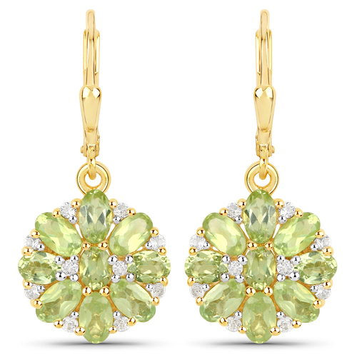 Peridot-18K Yellow Gold Plated 4.22 Carat Genuine Peridot and White Topaz .925 Sterling Silver Earrings