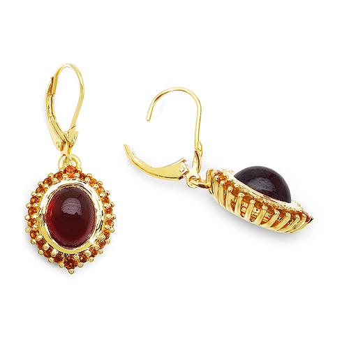 14K Yellow Gold Plated 9.64 Carat Genuine Hessonite & Citrine .925 Sterling Silver Earrings