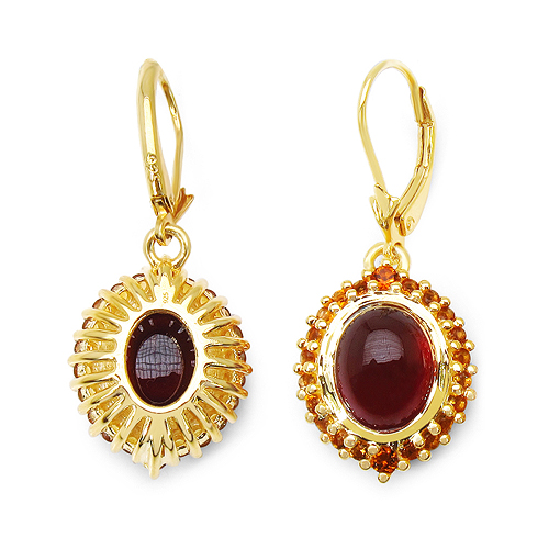 14K Yellow Gold Plated 9.64 Carat Genuine Hessonite & Citrine .925 Sterling Silver Earrings