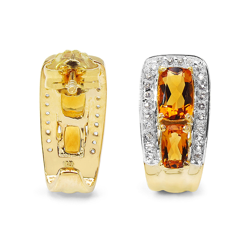 14K Yellow Gold Plated 1.94 Carat Genuine Citrine & White Topaz .925 Sterling Silver Earrings