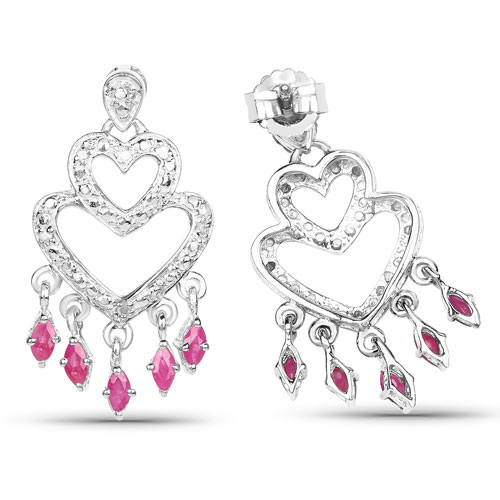 0.99 Carat Genuine Ruby and White Diamond .925 Sterling Silver Earrings