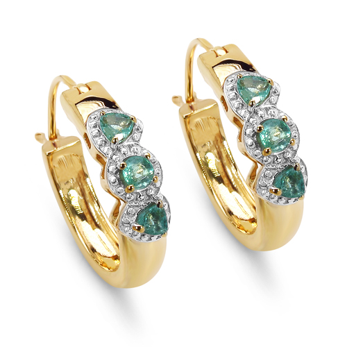 Emerald-14K Yellow Gold Plated 0.80 Carat Genuine Emerald .925 Sterling Silver Earrings