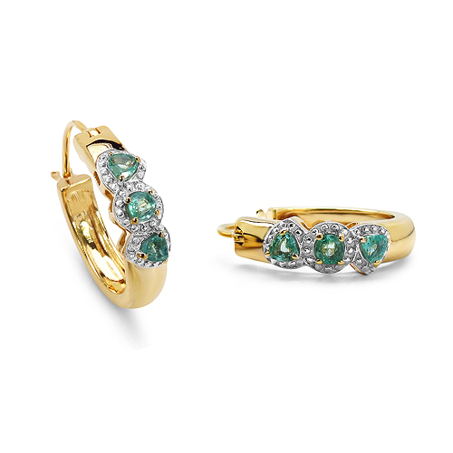 14K Yellow Gold Plated 0.80 Carat Genuine Emerald .925 Sterling Silver Earrings