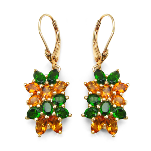 Earrings-14K Yellow Gold Plated 4.56 Carat Genuine Chrome Diopside & Citrine .925 Sterling Silver Earrings