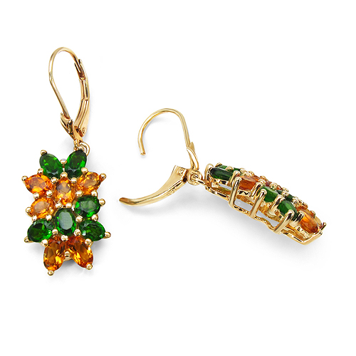 14K Yellow Gold Plated 4.56 Carat Genuine Chrome Diopside & Citrine .925 Sterling Silver Earrings