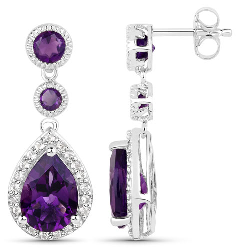 7.00 Carat Genuine Amethyst and White Topaz .925 Sterling Silver Earrings
