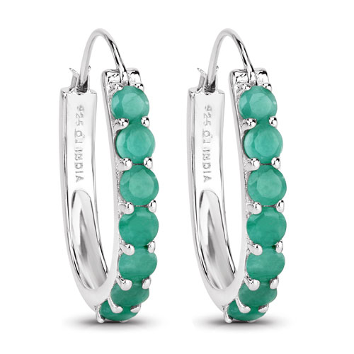 3.22 Carat Genuine Emerald .925 Sterling Silver Earrings